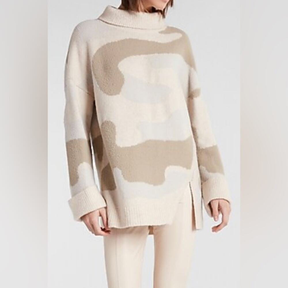 Express Camo Print Cowl Neck Oversized Super Soft Cozy Sweater-Small